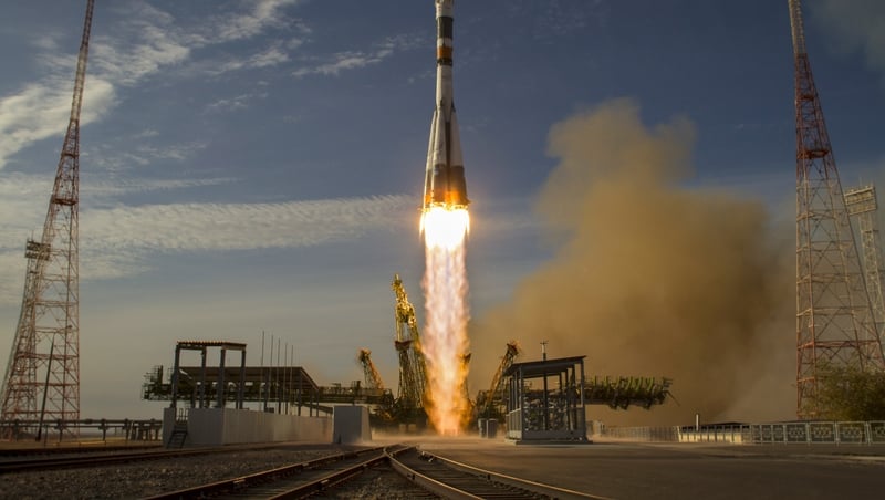 The three-man crew left Russia's Baikonur Cosmodrome in Kazakhstan