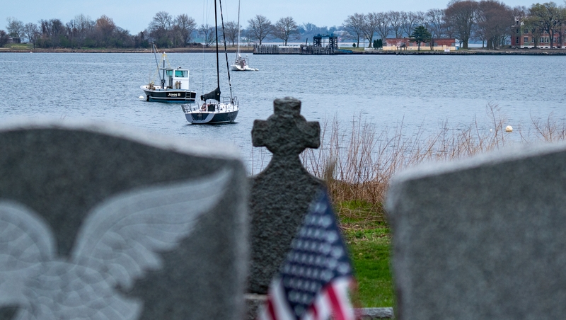 A view of Hart Island, which sits off the east shore of the Bronx