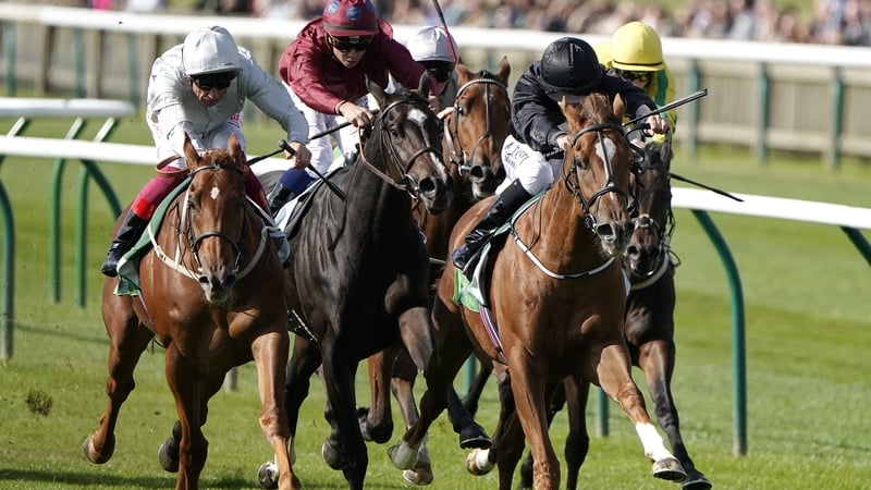 Shane Foley riding Millisle (black) to victory in the Cheveley Park