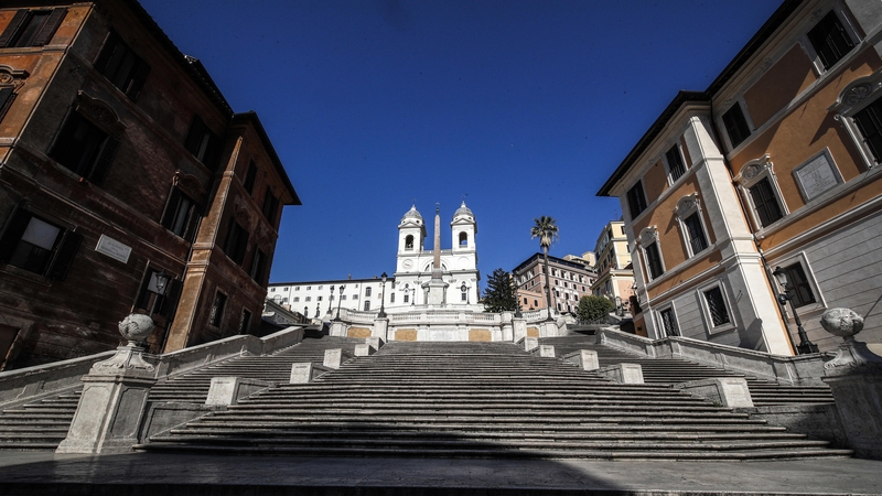 Deserted Spanish Steps in Rome, Italy where the number of new virus cases is slowing