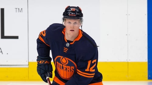Colby Cave of the Edmonton Oilers skates against the Los Angeles Kings at Rogers Place in December 2019