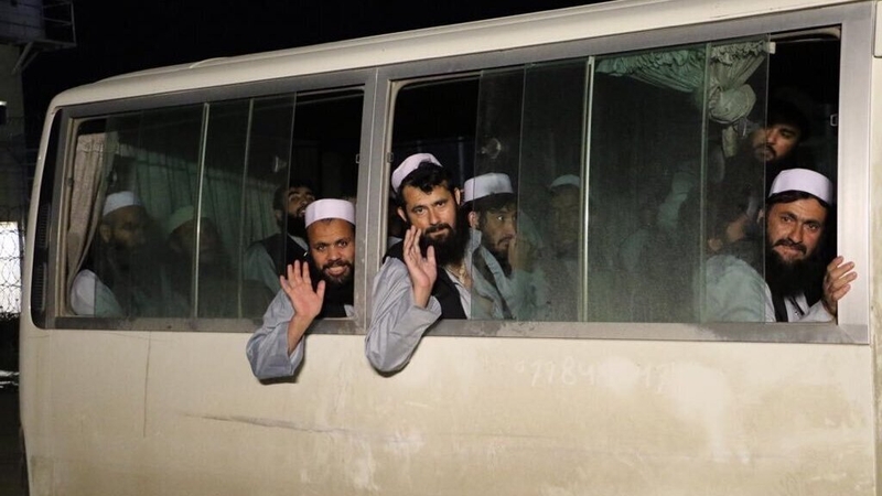Afghan National Security Council handout shows Taliban prisoners after their release