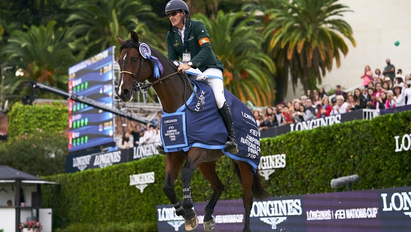 Paul O'Shea and his mount celebrate Ireland's win with a lap of honour in Barcelona last year