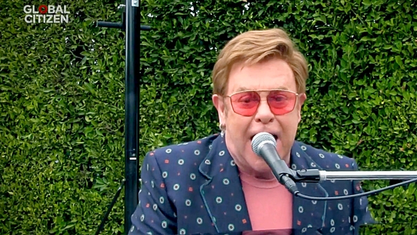 Elton performs during One World: Together At Home last April