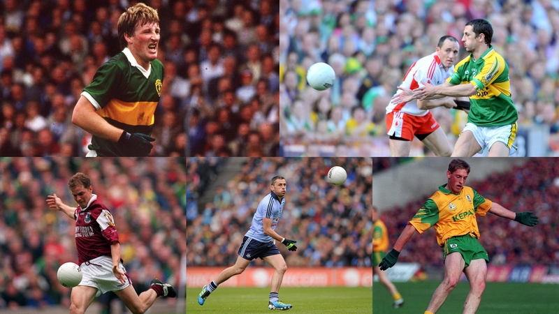 Clockwise from top left: Pat Spillane (Kerry); Brian Dooher (Tyrone) and Paul Galvin (Kerry), Trevor Giles (Meath), Alan Brogan (Dublin) and Michael Donnellan (Galway)