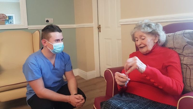 Ian McDonagh with Bushfield Nursing Home resident Mary Kate Connors