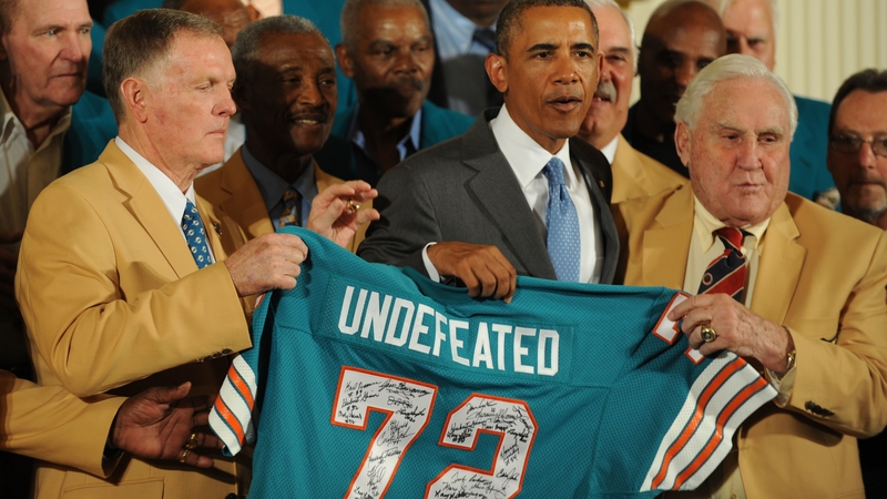 Don Shula and his invincible team of 1972 pictured with President Barack Obama