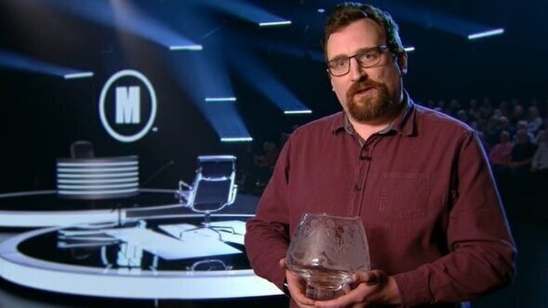 Edinburgh-based Dubliner Dave McBryan with the Mastermind winner crystal vase (Pic: BBC/Hat Trick/Hindsight Productions)