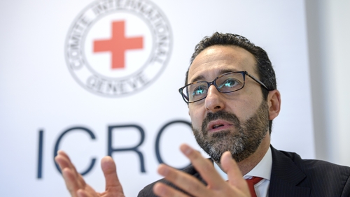 Robert Mardini at a press conference on the situation in Gaza in May 2018