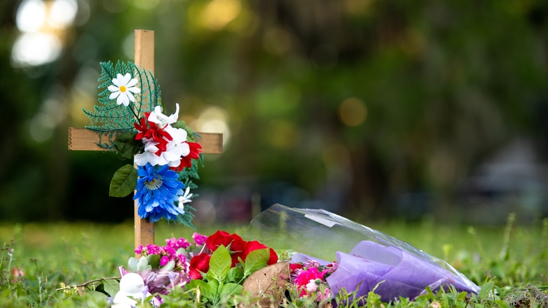 Flowers near the spot where Ahmaud Arbery was shot dead