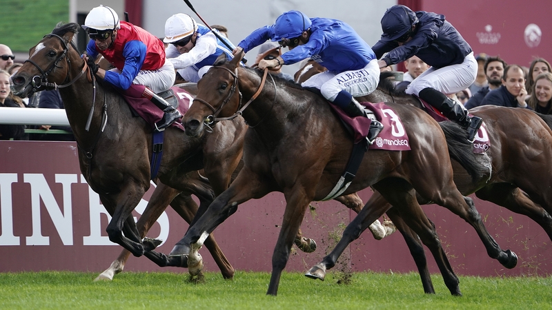Victor Ludorum (blue silks) swoops for victory in the Prix Jean-Luc Lagardere at last year's Arc meeting