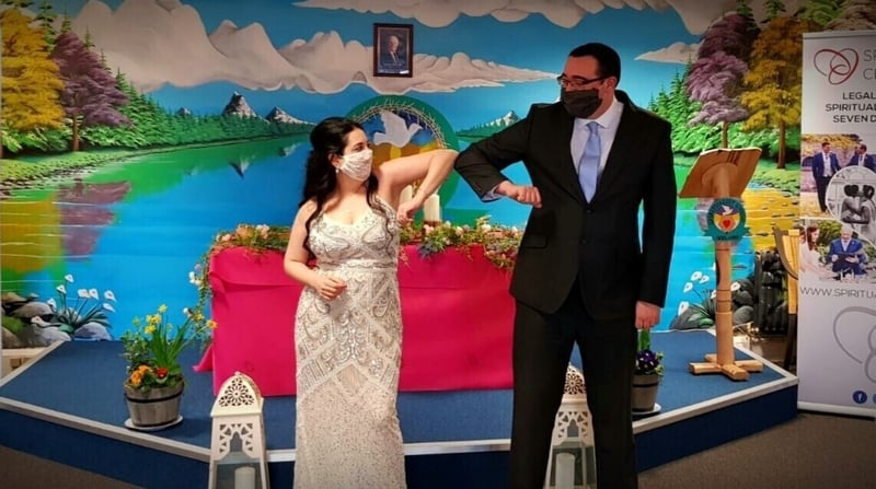 Mike Downey and Inbal Elazari at their socially-distanced wedding