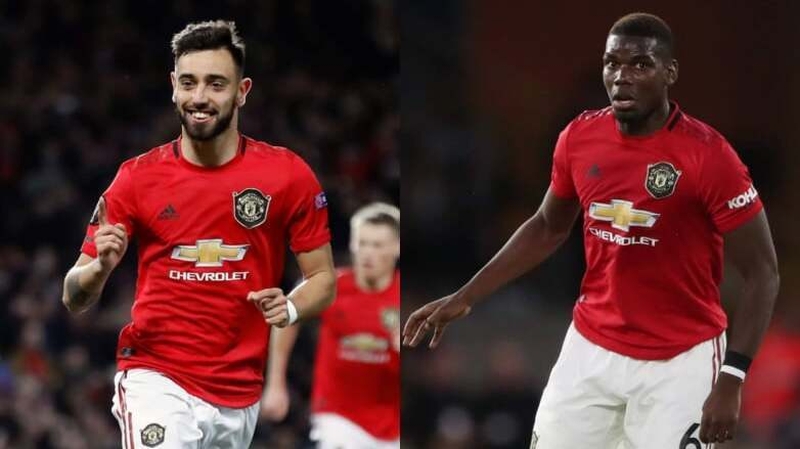 Bruno Fernandes (L) and Paul Pogba
