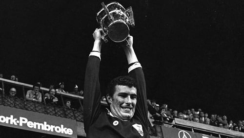 Galway's 1980 All-Ireland winning captain Joe Connolly holds aloft the Liam MacCarthy cup
