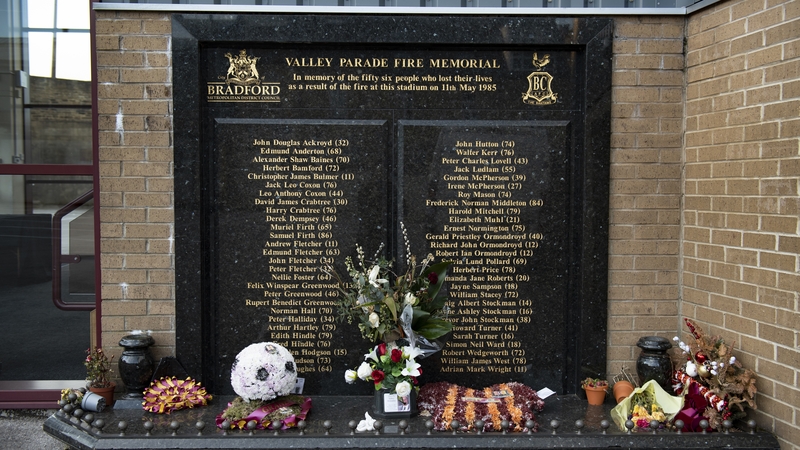 Fifty-six supporters died after a blaze engulfed a wooden stand at Valley Parade