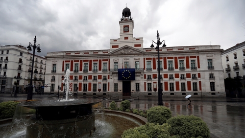 A deserted Plaza Del Sol in Madrid, Spain