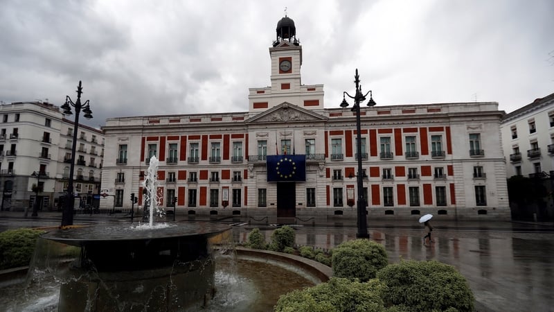 A deserted Plaza Del Sol in Madrid, Spain