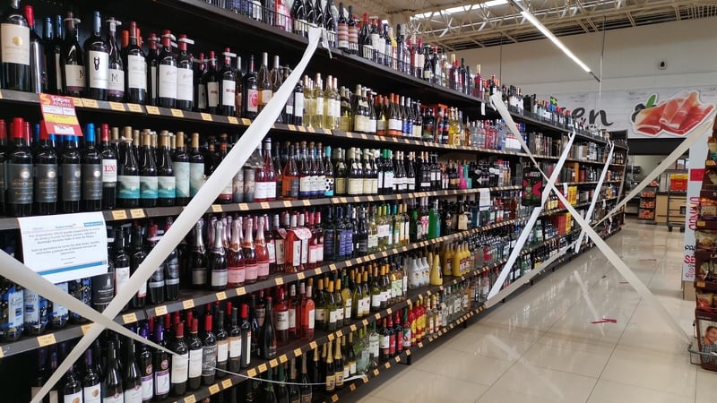 Bottles of tequila are seen in a supermarket that is not allowed to sell alcohol due to a Dry Law that is being applied in some parts of Mexico City