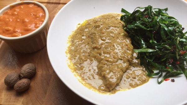 Arun Kapil's curried pork chops, Gujarati cabbage with rich gravy.