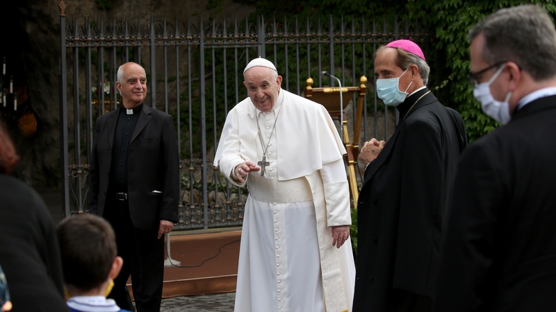 Pope Francis leads a rosary prayer for coronavirus pandemic at the Lourdes Grotto in the Vatican Gardens