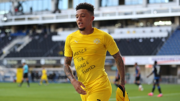 Jadon Sancho showed a message of support after scoring for Borussia Dortmund