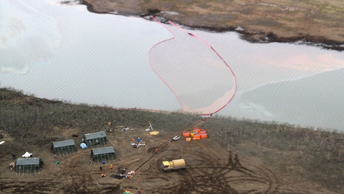 A large red spillage in the Ambarnaya river