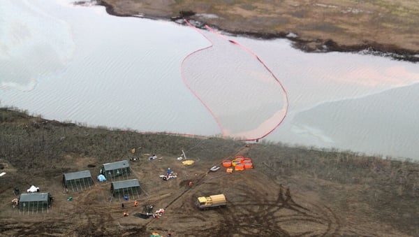 A large red spillage in the Ambarnaya river