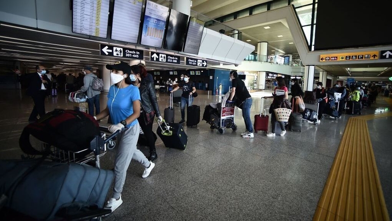 Passengers at Rome's Fiumicino airport