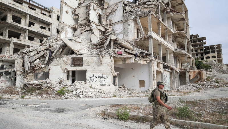 Turkish soldiers patrolling in Ariha, 15km south of Idlib last week