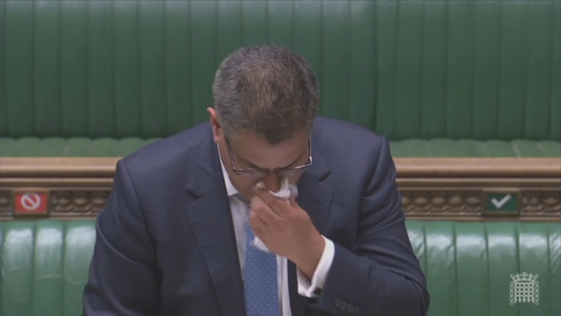 Alok Sharma was seen wiping his face with a handkerchief several times