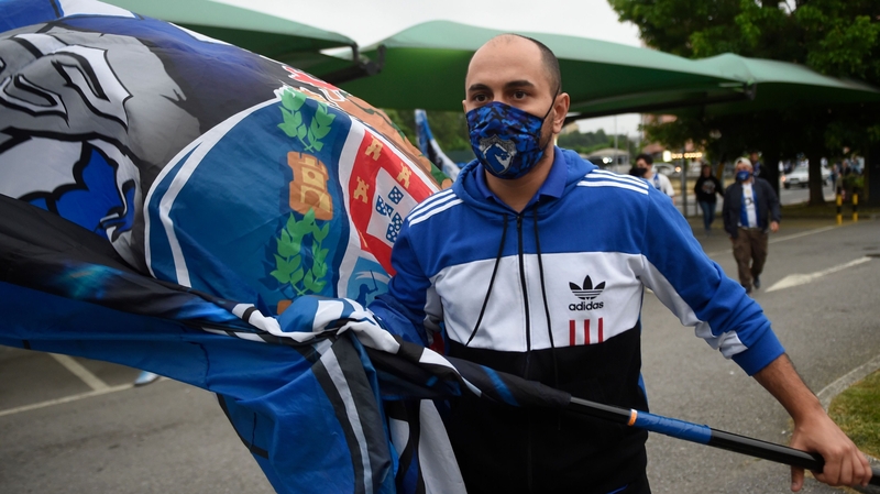 A FC Porto fan outside the Municipal Stadium in Vila Nova de Famalicao