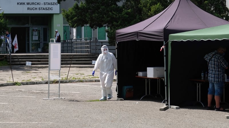Sampling point to test miners on the coronavirus at the Murcki-Staszic mine in Katowice, Poland