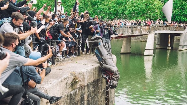 The statue was taken down and thrown into the harbour on Sunday