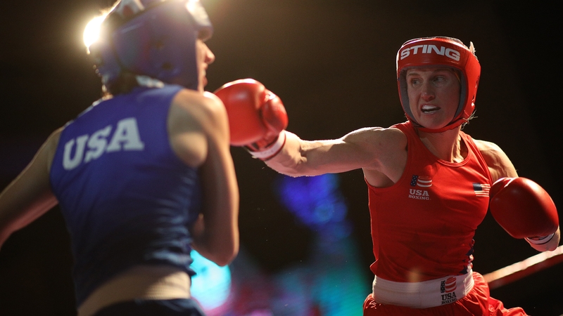 Virginia Fuchs (R) fights during U.S. Olympic Boxing Team Trials last December