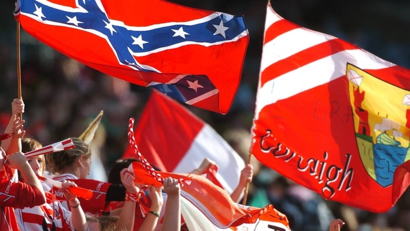 A Confederate flag (top-left) at a Cork match