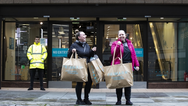 Michelle and Lauren O'Neill from Dublin with their Penneys Bags outside the store on Dublin's O'Connell Street