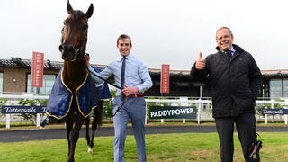 Ger Lyons celebrates with his Guineas hero