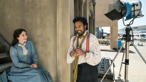 Eve Hewson and Himesh Patel on the set of The Luminaries in New Zealand