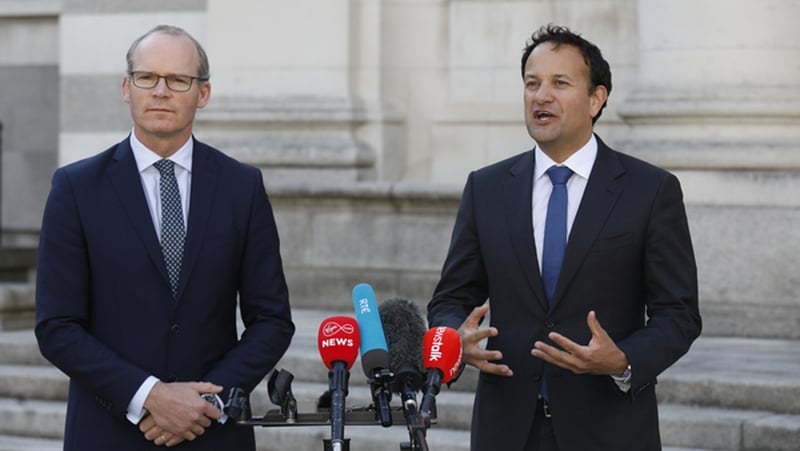 Fine Gael's Simon Coveney and Leo Varadkar speaking at a press briefing at Government Buildings (RollingNews.ie)