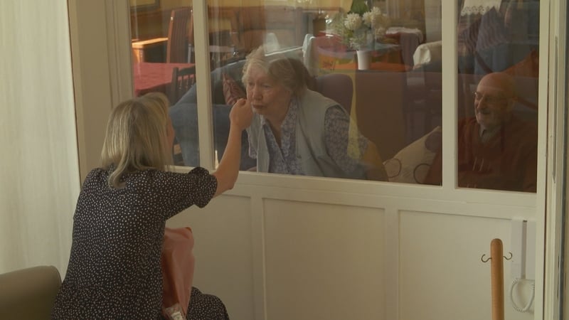 Catherine Naughton visiting her parents Catherine and Ron in Blake Manor Nursing Home in Co Galway