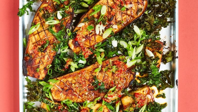 Miso Aubergines with Tofu, Sesame and Chilli