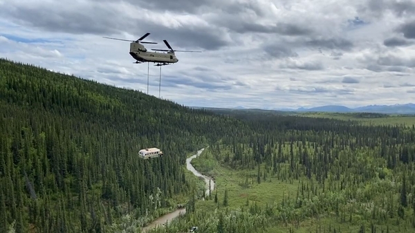 A US Army helicopter airlifted the 1940s-era vehicle from its spot west of the Teklanika River yesterday (Pics: Alaska National Guard)