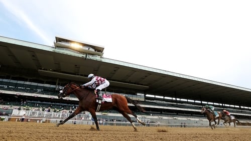 Manuel Franco on board Tiz the Law passes the post to secure the 2020 Belmont Stakes