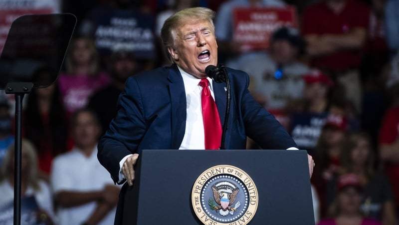 US President Donald Trump speaking at his campaign rally in Tulsa on Saturday