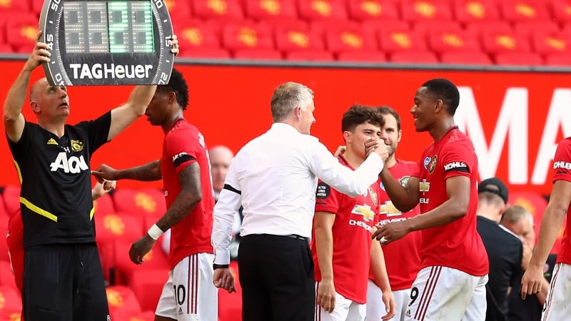 Ole Gunnar Solskjaer acknowledges the Red Devil's hat-trick hero as he is substituted late on
