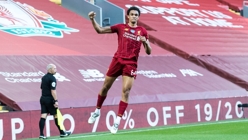 Trent Alexander-Arnold celebrates his opener at Anfield