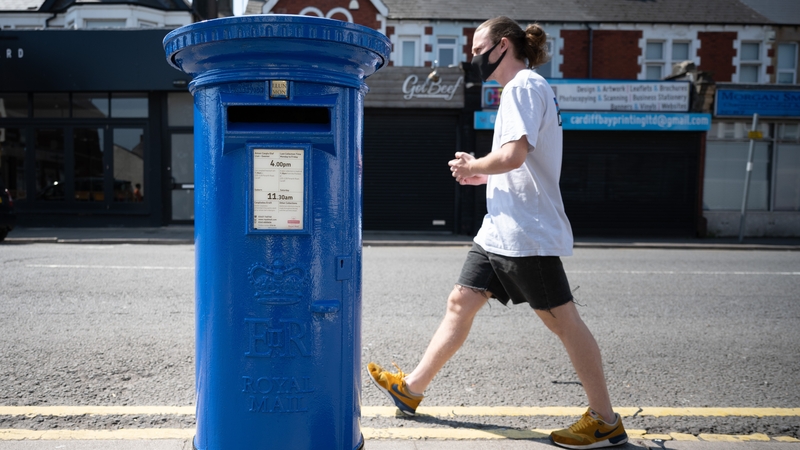 A Royal Mail post box painted blue in recognition of the NHS and other key workers during th Covid-19 pandemic