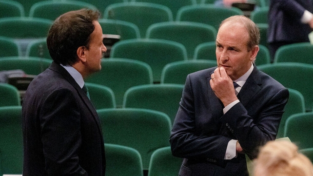 Party leaders on a new path together. The new Government will see Micheál Martin as Taoiseach for the first time, while outgoing Taoiseach Leo Varadkar will become Tánaiste