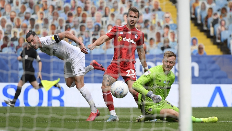 Jack Harrison of Leeds United scores his sides third goal