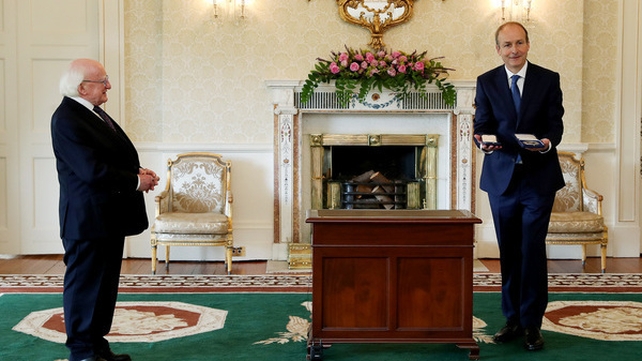 Taoiseach Micheál Martin pictured after receiving his seal of office from President Michael D Higgins
